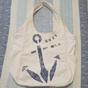 Roxy Cream and Blue Anchor Tote Bag
